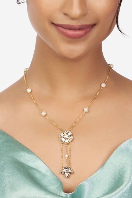 Buy_Ahaanya_Gold Plated Kundan Polki Pendant Necklace _Online_at_Aza_Fashions