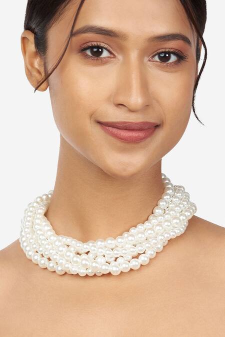 Ahaanya_White Pearl Multi Layered Choker_Online_at_Aza_Fashions