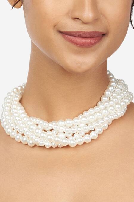 Buy_Ahaanya_White Pearl Multi Layered Choker_Online_at_Aza_Fashions