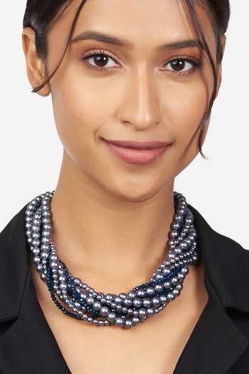 Ahaanya_Blue Beads And Stones Multi Layered Necklace_Online_at_Aza_Fashions