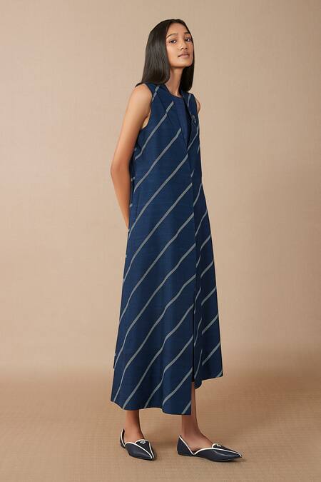 Ampm_Blue Nur Striped Jacket With Inner_Online_at_Aza_Fashions