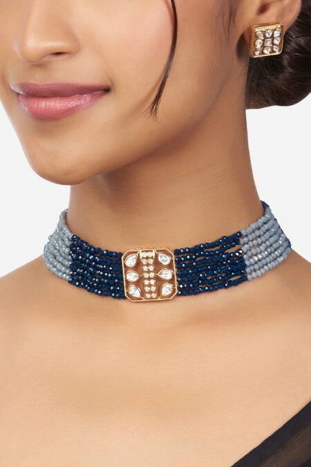 Joules By Radhika Blue Kundan Geometric Choker Set 4