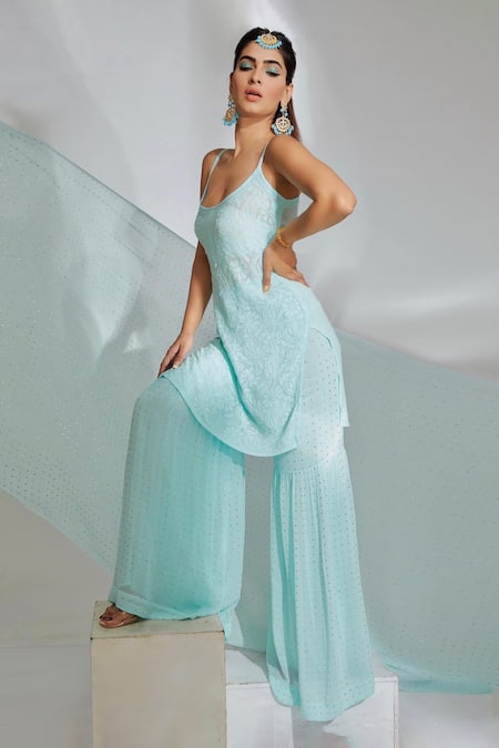 LABEL AISHWARYRIKA Arctic Chikankari Kurta Gharara Set 