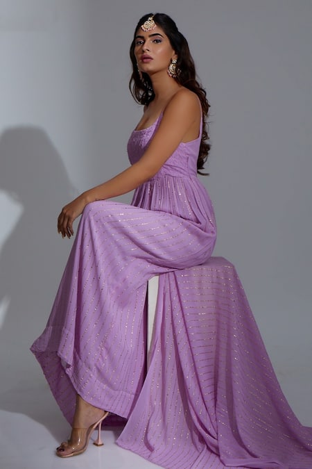 Shop LABEL AISHWARYRIKA Purple Georgette Mukaish And Floral Eclipse Chikankari Embroidered Anarkali Set at Aza Fashions Shop_LABEL AISHWARYRIKA_Purple Georgette Mukaish And Floral Eclipse Chikankari Embroidered Anarkali Set _at_Aza_Fashions