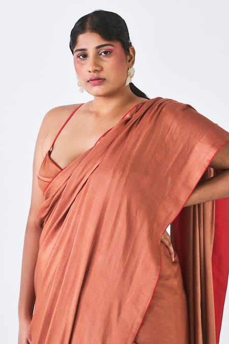 Shop Little Things Studio Brown Rose Fiber Plain Malhar Saree Online at Aza Fashions Shop_Little Things Studio_Brown Rose Fiber Plain Malhar Saree_Online_at_Aza_Fashions