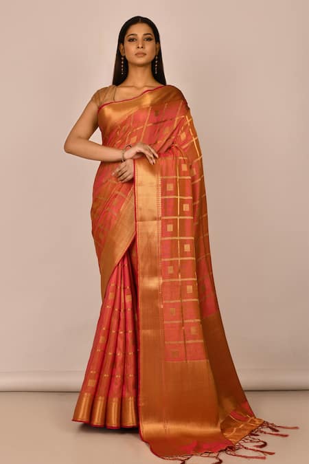 Nazaakat by Samara Singh Pink Banarasi Silk Woven Checkered Saree