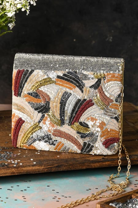 The Purple Sack Multi Color Sequins Vasl Embellished Clutch With Sling 