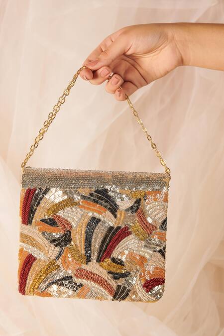 Shop The Purple Sack Multi Color Sequins Vasl Embellished Clutch With Sling at Aza Fashions Shop_The Purple Sack_Multi Color Sequins Vasl Embellished Clutch With Sling _at_Aza_Fashions