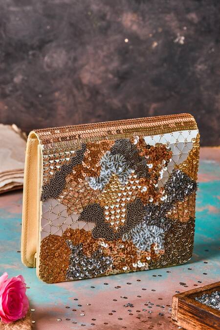 Buy The Purple Sack Multi Color Sequins, Cut Work Magnifique Embellished Clutch With Sling Online at Aza Fashions Buy_The Purple Sack_Multi Color Sequins, Cut Work Magnifique Embellished Clutch With Sling _Online_at_Aza_Fashions