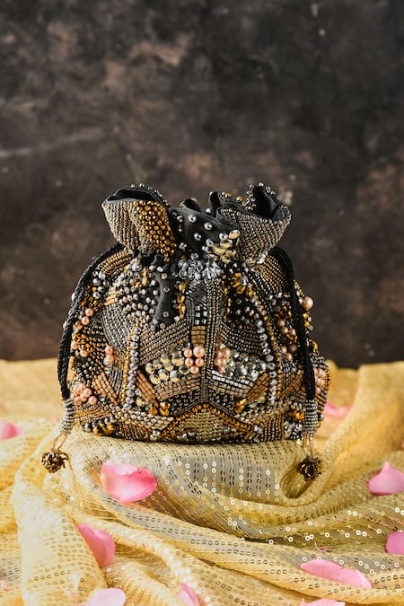 The Purple Sack Multi Color Sequins, Pearls Jingle Embellished Potli With Sling 