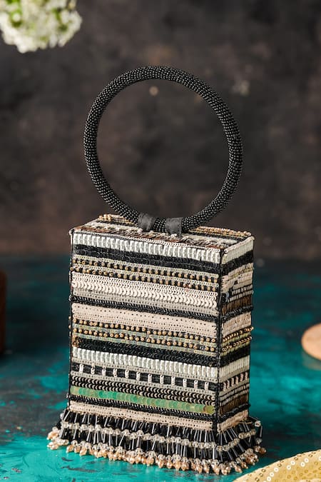 The Purple Sack Black Beads Pixi Paxi Embellished Clutch 