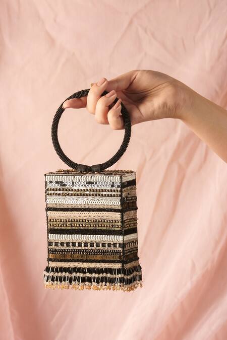 Shop The Purple Sack Black Beads Pixi Paxi Embellished Clutch at Aza Fashions Shop_The Purple Sack_Black Beads Pixi Paxi Embellished Clutch _at_Aza_Fashions