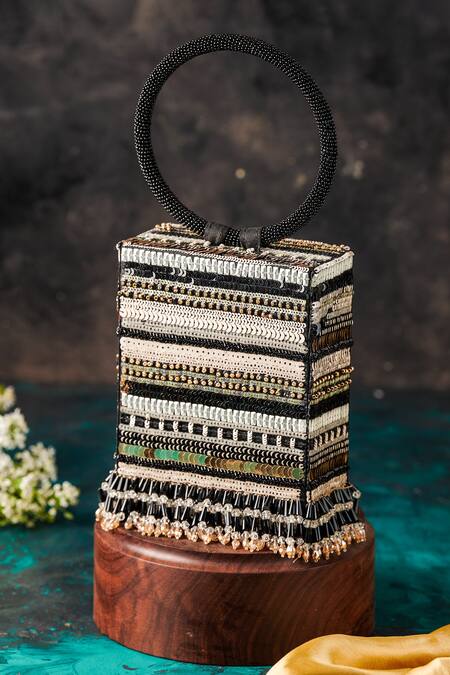 The Purple Sack Black Beads Pixi Paxi Embellished Clutch Online at Aza Fashions The Purple Sack_Black Beads Pixi Paxi Embellished Clutch _Online_at_Aza_Fashions