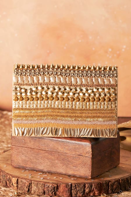 The Purple Sack Gold Embroidery Unnati Embellished Clutch With Sling 
