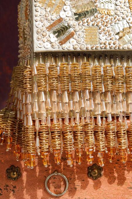 Shop The Purple Sack Gold Embroidery, Beads Rizuana Embellished Clutch With Sling Online at Aza Fashions Shop_The Purple Sack_Gold Embroidery, Beads Rizuana Embellished Clutch With Sling _Online_at_Aza_Fashions