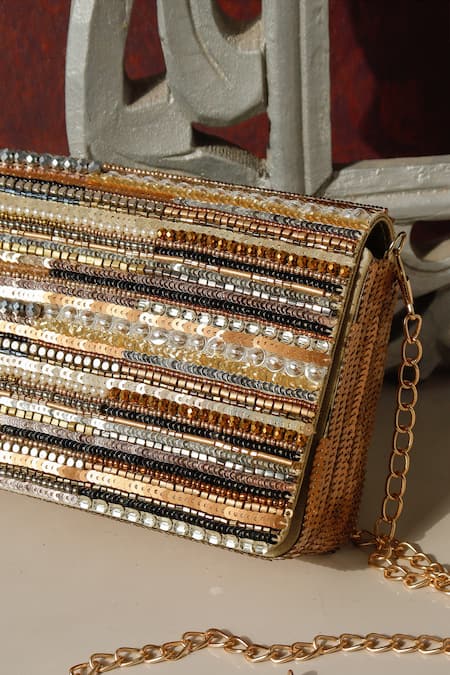 Shop The Purple Sack Multi Color Sequins, Beads Narmadaa Embellished Clutch With Sling at Aza Fashions Shop_The Purple Sack_Multi Color Sequins, Beads Narmadaa Embellished Clutch With Sling _at_Aza_Fashions