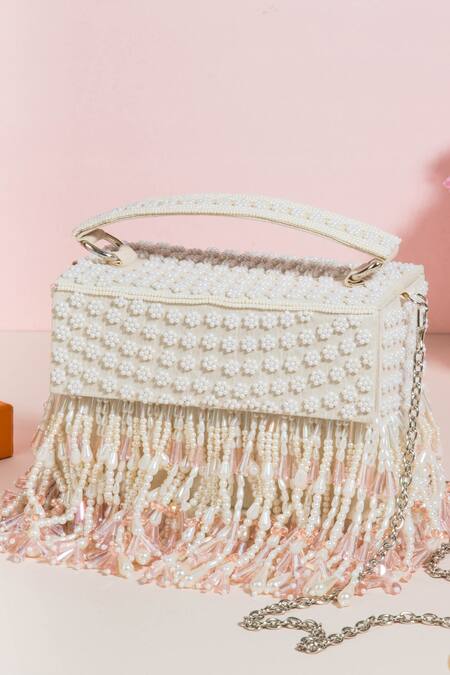 The Purple Sack White Embroidery, Beads Roshiyaan Embellished Clutch With Sling Online at Aza Fashions The Purple Sack_White Embroidery, Beads Roshiyaan Embellished Clutch With Sling _Online_at_Aza_Fashions