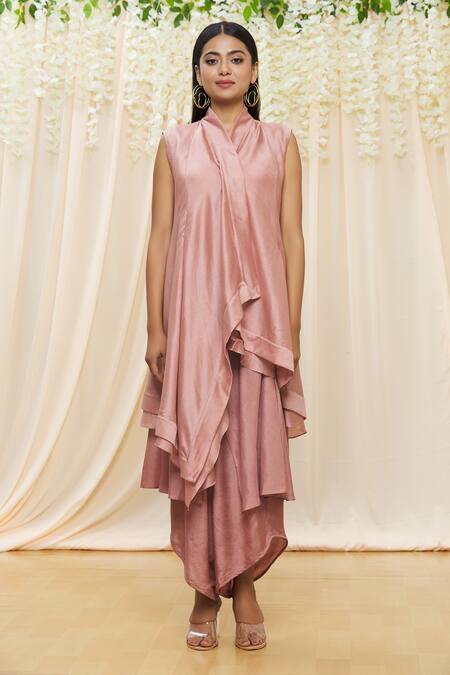 Aikeyah_Black Chanderi Thread V Neck Embroidered Jacket And Low Crotch Pant Set_Online_at_Aza_Fashions