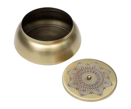 Nakshikathaa - Homeware_Gold Dohar Brass Flat Base Jar _Online_at_Aza_Fashions