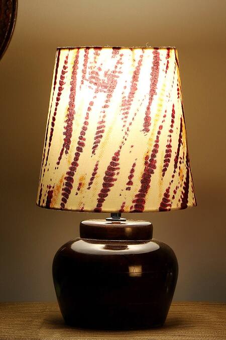 Nakshikathaa - Homeware Brown Alloy Print Nirvana Bed Side Lamp 