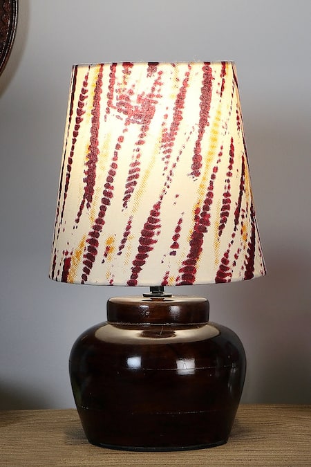 Nakshikathaa - Homeware_Brown Alloy Print Nirvana Bed Side Lamp _Online_at_Aza_Fashions