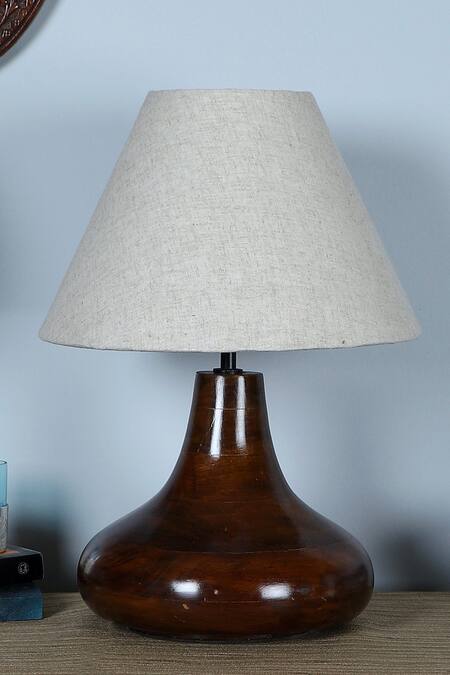 Buy_Nakshikathaa - Homeware_Beige Yogasana Table Lamp With Cotton Shade_Online_at_Aza_Fashions
