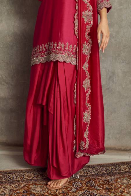 Buy_Jayanti Reddy_Pink Cheniya Silk Floral Keyhole Embroidered Kurta Skirt Set _Online_at_Aza_Fashions