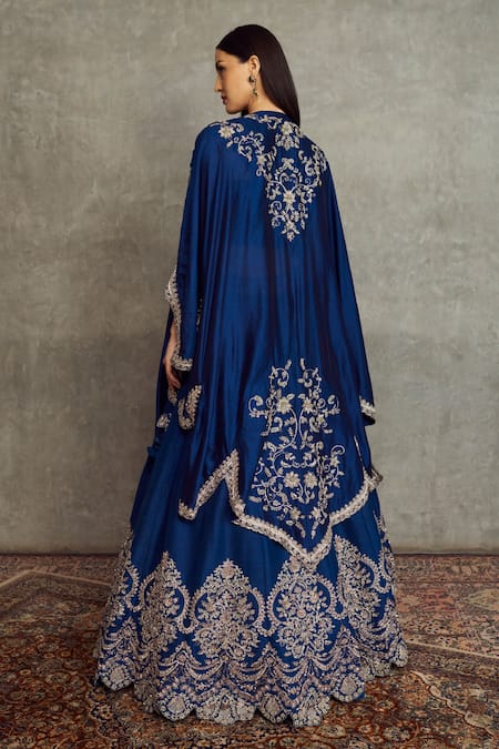 Jayanti Reddy Raw Silk Embroidered Cape Lehenga Set 