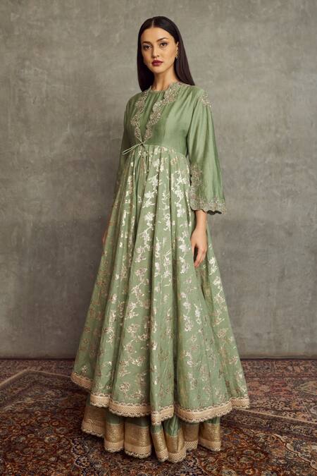 Dark Pink Color Banaras Long Anarkali Gown - Rent – Glamourental
