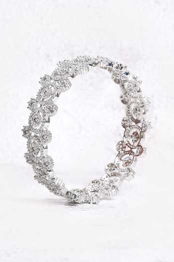 Buy Nazaakat By Samara Singh Silver Plated Zircon Stone, Faux Diamond Circular Cutwork Bangle at Aza Fashions Buy_Nazaakat By Samara Singh_Silver Plated Zircon Stone, Faux Diamond Circular Cutwork Bangle_at_Aza_Fashions