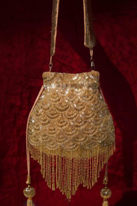 House Of Ekara_Gold Embroidery Amber Potli _Online_at_Aza_Fashions