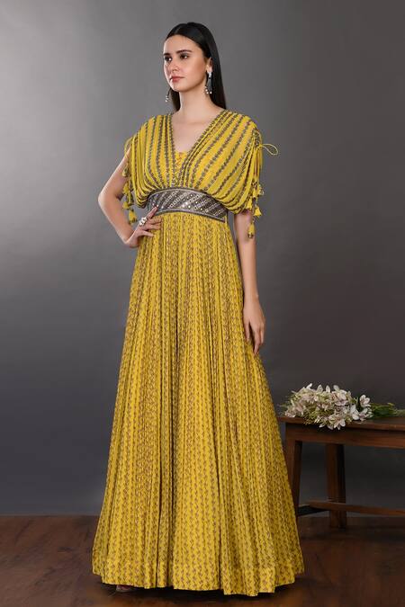 Yellow Net Party Wear Floor Length Fancy Gowns (Set Of 7 Pcs) Catalog