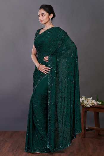 Buy_Onaya_Green Georgette Sequin Embroidered Saree With Blouse_Online_at_Aza_Fashions