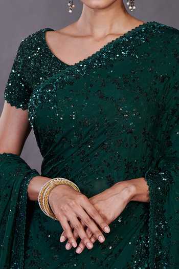 Onaya_Green Georgette Sequin Embroidered Saree With Blouse_at_Aza_Fashions