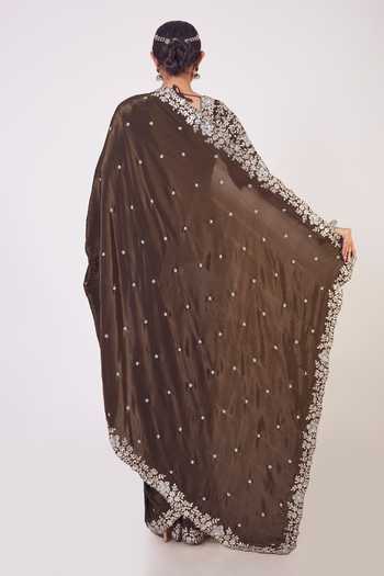 Shop Onaya Brown Crepe Sequin Embroidered Saree With Blouse at Aza Fashions Shop_Onaya_Brown Crepe Sequin Embroidered Saree With Blouse_at_Aza_Fashions