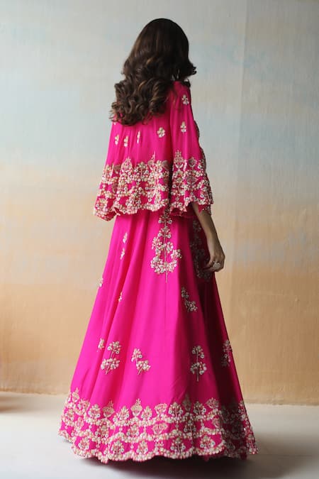 Aman Takyar Pink Georgette, Dupion Silk Floral, Sequin Blouse Embroidered Lehenga Set Online at Aza Fashions Aman Takyar_Pink Georgette, Dupion Silk Floral, Sequin Blouse Embroidered Lehenga Set _Online_at_Aza_Fashions