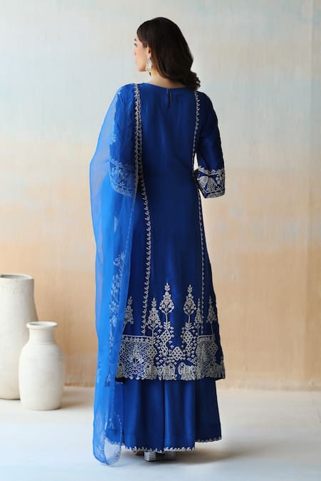 Shop Aman Takyar Blue Organza, Dupion Silk Cutdana, Floral, Sequin Embroidered Kurta Sharara Set at Aza Fashions Shop_Aman Takyar_Blue Organza, Dupion Silk Cutdana, Floral, Sequin Embroidered Kurta Sharara Set _at_Aza_Fashions