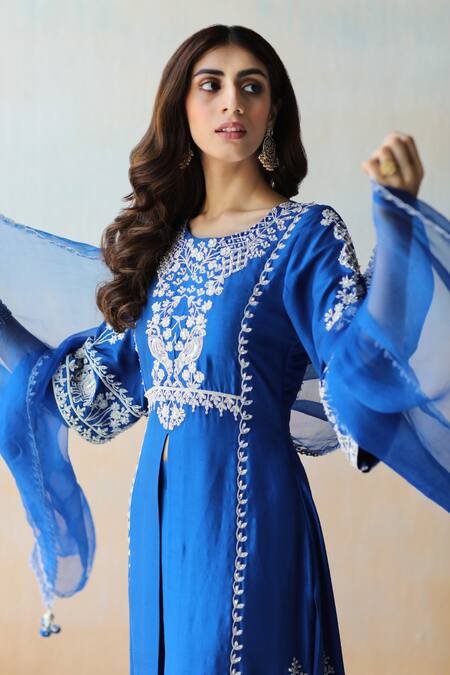 Buy Aman Takyar Blue Organza, Dupion Silk Cutdana, Floral, Sequin Embroidered Kurta Sharara Set Online at Aza Fashions Buy_Aman Takyar_Blue Organza, Dupion Silk Cutdana, Floral, Sequin Embroidered Kurta Sharara Set _Online_at_Aza_Fashions