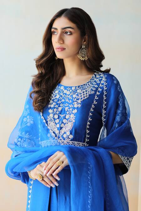 Shop Aman Takyar Blue Organza, Dupion Silk Cutdana, Floral, Sequin Embroidered Kurta Sharara Set Online at Aza Fashions Shop_Aman Takyar_Blue Organza, Dupion Silk Cutdana, Floral, Sequin Embroidered Kurta Sharara Set _Online_at_Aza_Fashions