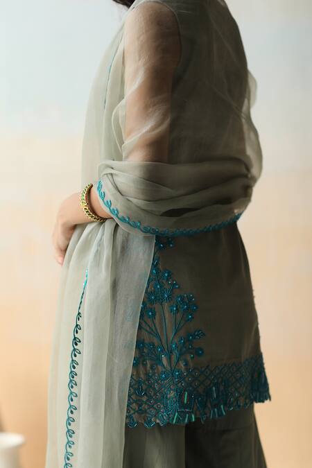 Buy Aman Takyar Green Organza, Dupion Silk Cutdana, Floral, Sequin Embroidered Kurta Sharara Set Online at Aza Fashions Buy_Aman Takyar_Green Organza, Dupion Silk Cutdana, Floral, Sequin Embroidered Kurta Sharara Set _Online_at_Aza_Fashions