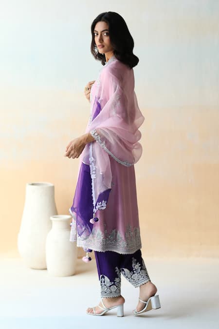 Shop Aman Takyar Purple Organza, Dupion Silk Cutdana, Floral, Sequin Round Embroidered Kurta Set at Aza Fashions Shop_Aman Takyar_Purple Organza, Dupion Silk Cutdana, Floral, Sequin Round Embroidered Kurta Set _at_Aza_Fashions