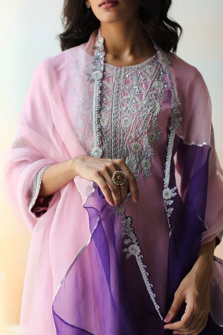 Buy Aman Takyar Purple Organza, Dupion Silk Cutdana, Floral, Sequin Round Embroidered Kurta Set Online at Aza Fashions Buy_Aman Takyar_Purple Organza, Dupion Silk Cutdana, Floral, Sequin Round Embroidered Kurta Set _Online_at_Aza_Fashions