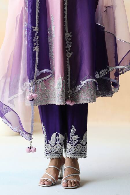 Shop Aman Takyar Purple Organza, Dupion Silk Cutdana, Floral, Sequin Round Embroidered Kurta Set Online at Aza Fashions Shop_Aman Takyar_Purple Organza, Dupion Silk Cutdana, Floral, Sequin Round Embroidered Kurta Set _Online_at_Aza_Fashions