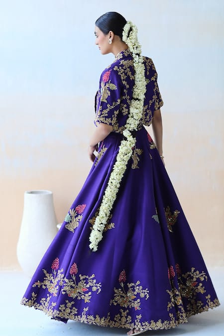 Shop Aman Takyar Purple Organza, Dupion Silk Cutdana, Floral, Embroidered Jacket Lehenga Set at Aza Fashions Shop_Aman Takyar_Purple Organza, Dupion Silk Cutdana, Floral, Embroidered Jacket Lehenga Set _at_Aza_Fashions