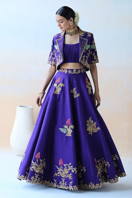 Aman Takyar Purple Organza, Dupion Silk Cutdana, Floral, Embroidered Jacket Lehenga Set Online at Aza Fashions Aman Takyar_Purple Organza, Dupion Silk Cutdana, Floral, Embroidered Jacket Lehenga Set _Online_at_Aza_Fashions