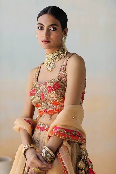 Shop Aman Takyar Gold Organza, Dupion Silk Cutdana, Floral, Sequin Embroidered Bridal Lehenga Set Online at Aza Fashions Shop_Aman Takyar_Gold Organza, Dupion Silk Cutdana, Floral, Sequin Embroidered Bridal Lehenga Set _Online_at_Aza_Fashions