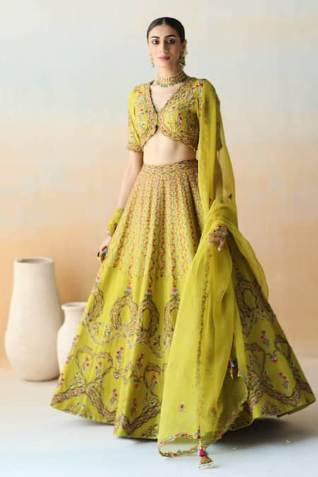 Aman Takyar Green Organza, Dupion Silk Cutdana, Floral, Embroidered Bridal Lehenga Set Online at Aza Fashions Aman Takyar_Green Organza, Dupion Silk Cutdana, Floral, Embroidered Bridal Lehenga Set _Online_at_Aza_Fashions
