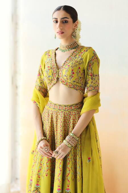 Buy Aman Takyar Green Organza, Dupion Silk Cutdana, Floral, Embroidered Bridal Lehenga Set Online at Aza Fashions Buy_Aman Takyar_Green Organza, Dupion Silk Cutdana, Floral, Embroidered Bridal Lehenga Set _Online_at_Aza_Fashions