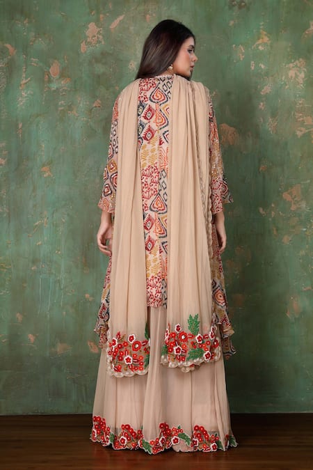 Shop Preeti Jhawar Multi Color Chiffon Geometric, Sequin V Neck Embroidered Kurta Sharara Set at Aza Fashions Shop_Preeti Jhawar_Multi Color Chiffon Geometric, Sequin V Neck Embroidered Kurta Sharara Set _at_Aza_Fashions