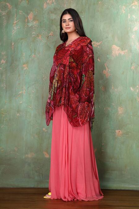 Buy Preeti Jhawar Multi Color Chiffon Floral V Neck Printed Top And Sharara Set Online at Aza Fashions Buy_Preeti Jhawar_Multi Color Chiffon Floral V Neck Printed Top And Sharara Set _Online_at_Aza_Fashions